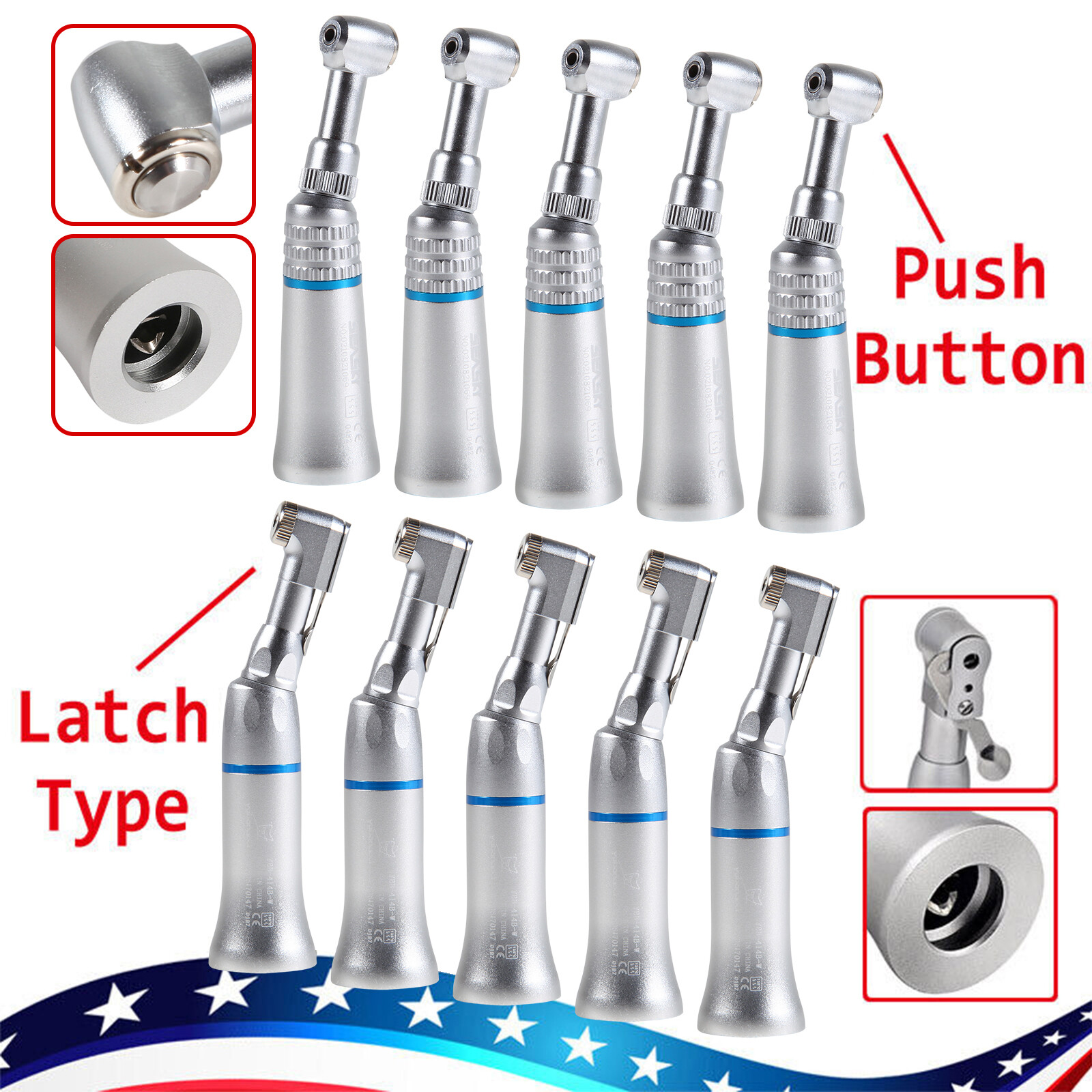 NSK Style Dental Push / Latch Head Contra Angle Handpiece Slow Speed E-type