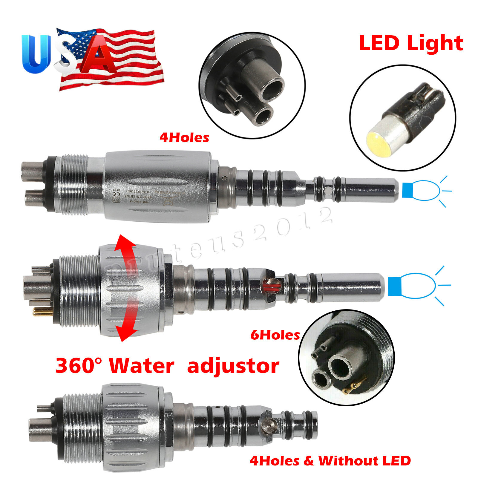 Dental LED Quick Coupler 4/6 Hole fit Kavo Multiflex LUX Fiber Optic Handpiece