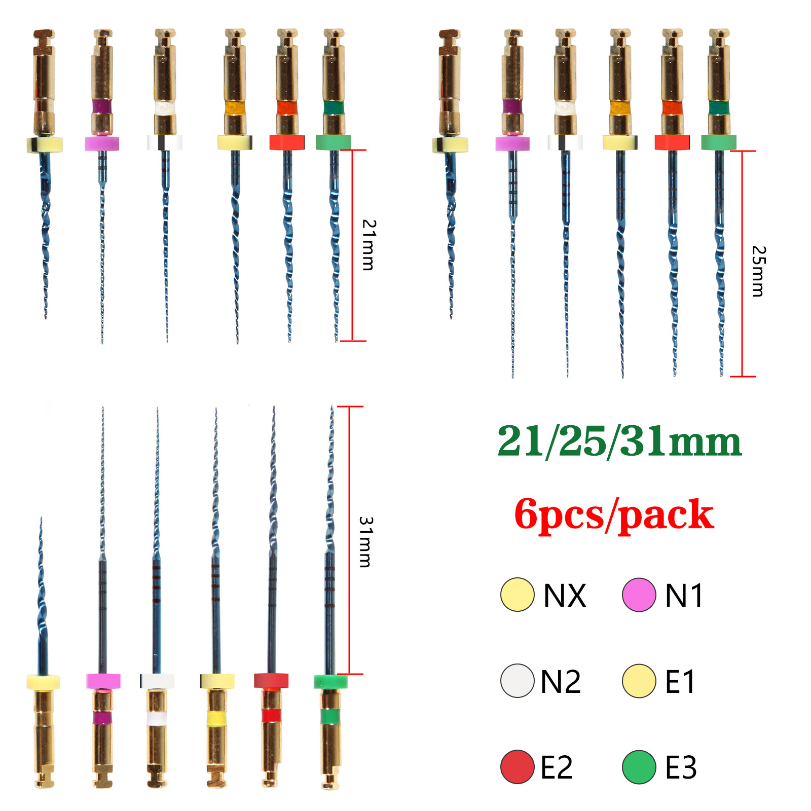 Dental Endo Endodontic Engine Rotary Files Root Canal NiTi Files 25mm 21mm 31mm