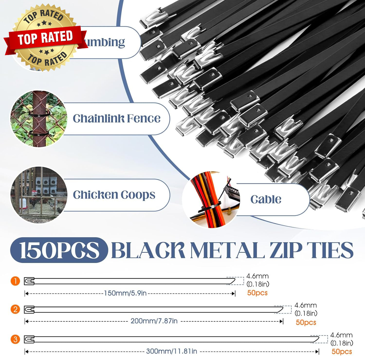 Metal Zip Ties Gun Set Stainless Steel Zip Tie Tool with 150PCS Black Metal Zip