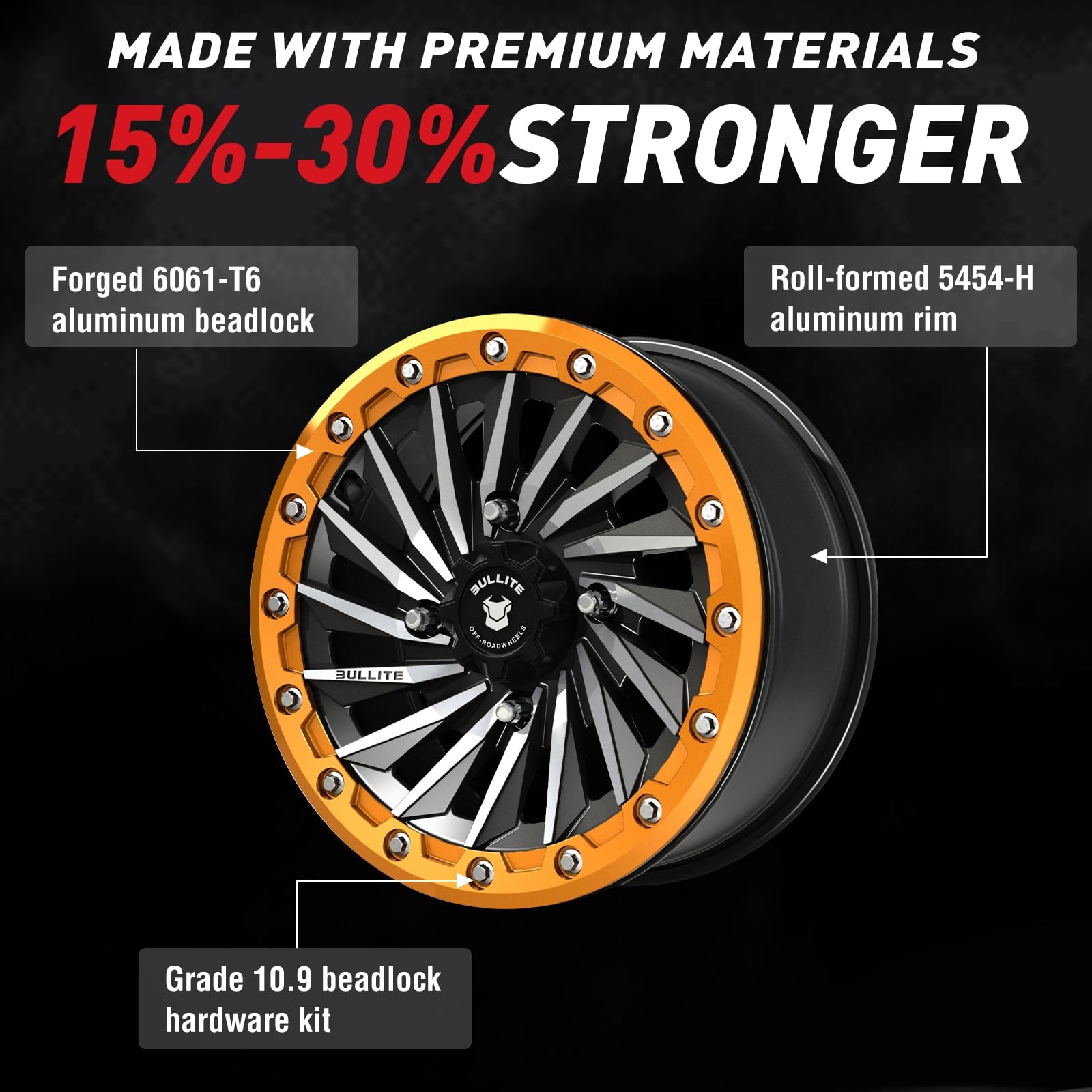 15×7 UTV ATV Wheel Satin Black Orange Beadlock 4×156 5+2 Polaris RZR 1000 XP