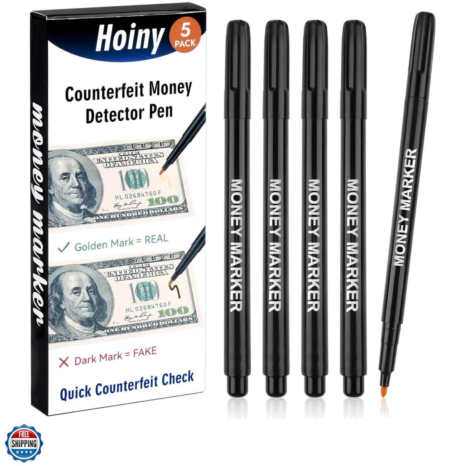 5 Pack Counterfeit Money Detector Pen, Money Marker Bill Detector Pen, Univer…