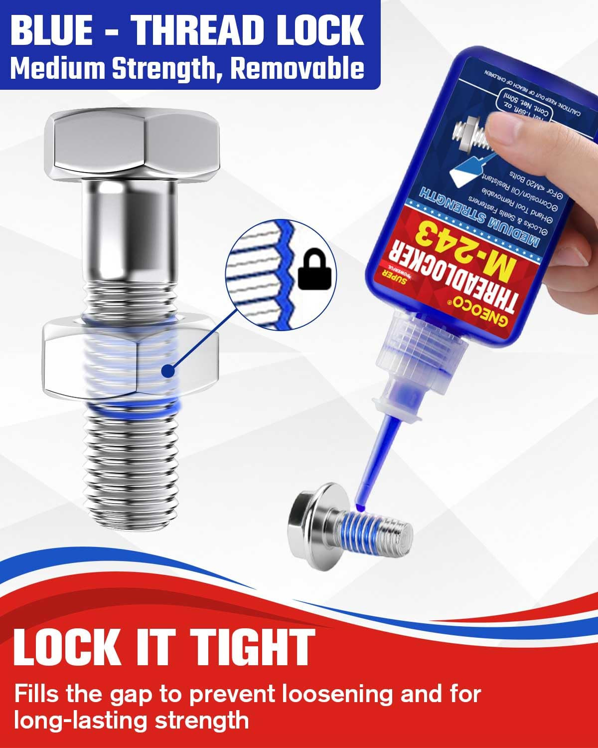 Threadlocker Blue, Thread Lock Medium Strength Lock Tight for Nuts, Bolts, Faste