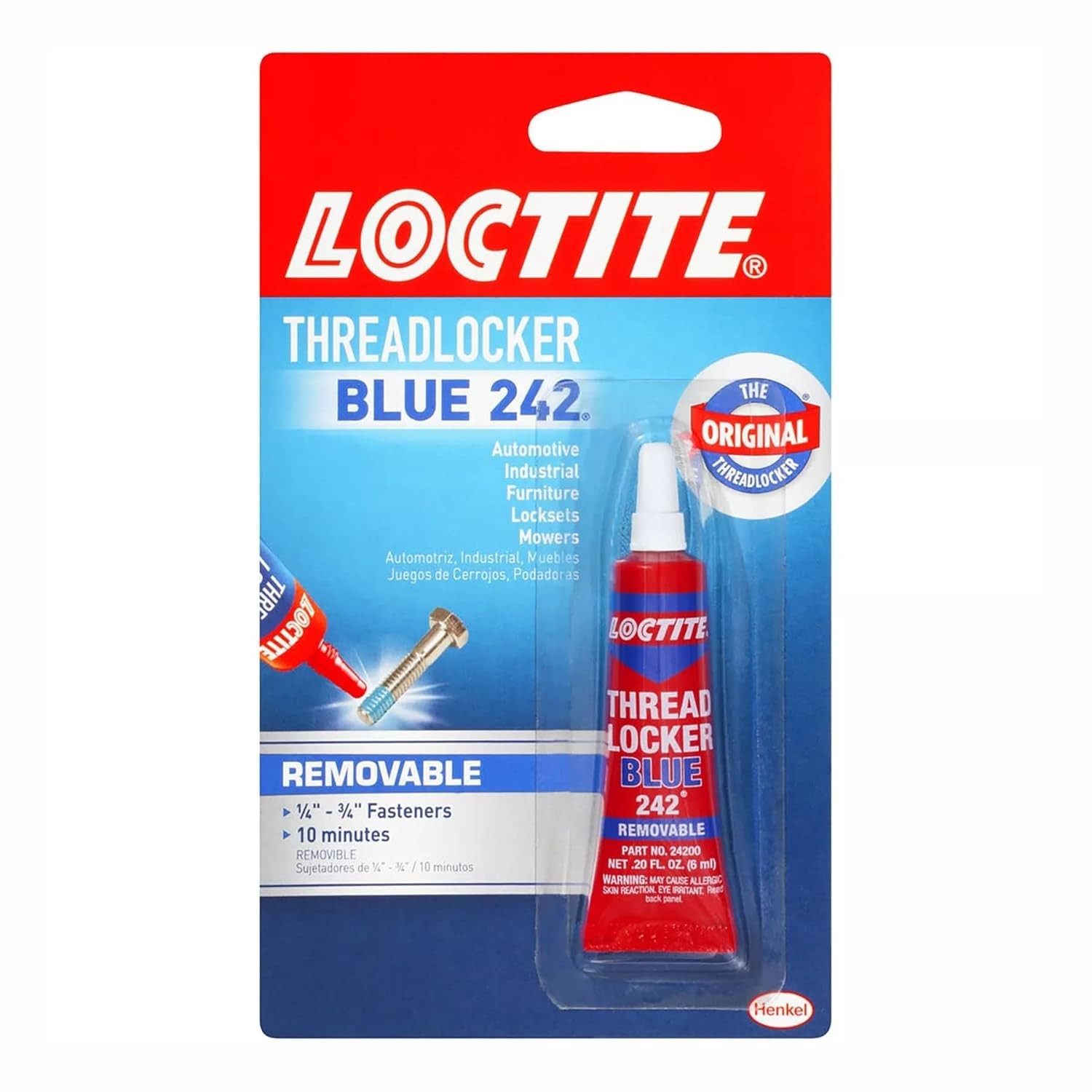 Loctite Threadlocker Blue 242 – Removable Thread Lock Glue for Nuts, 1 Pack