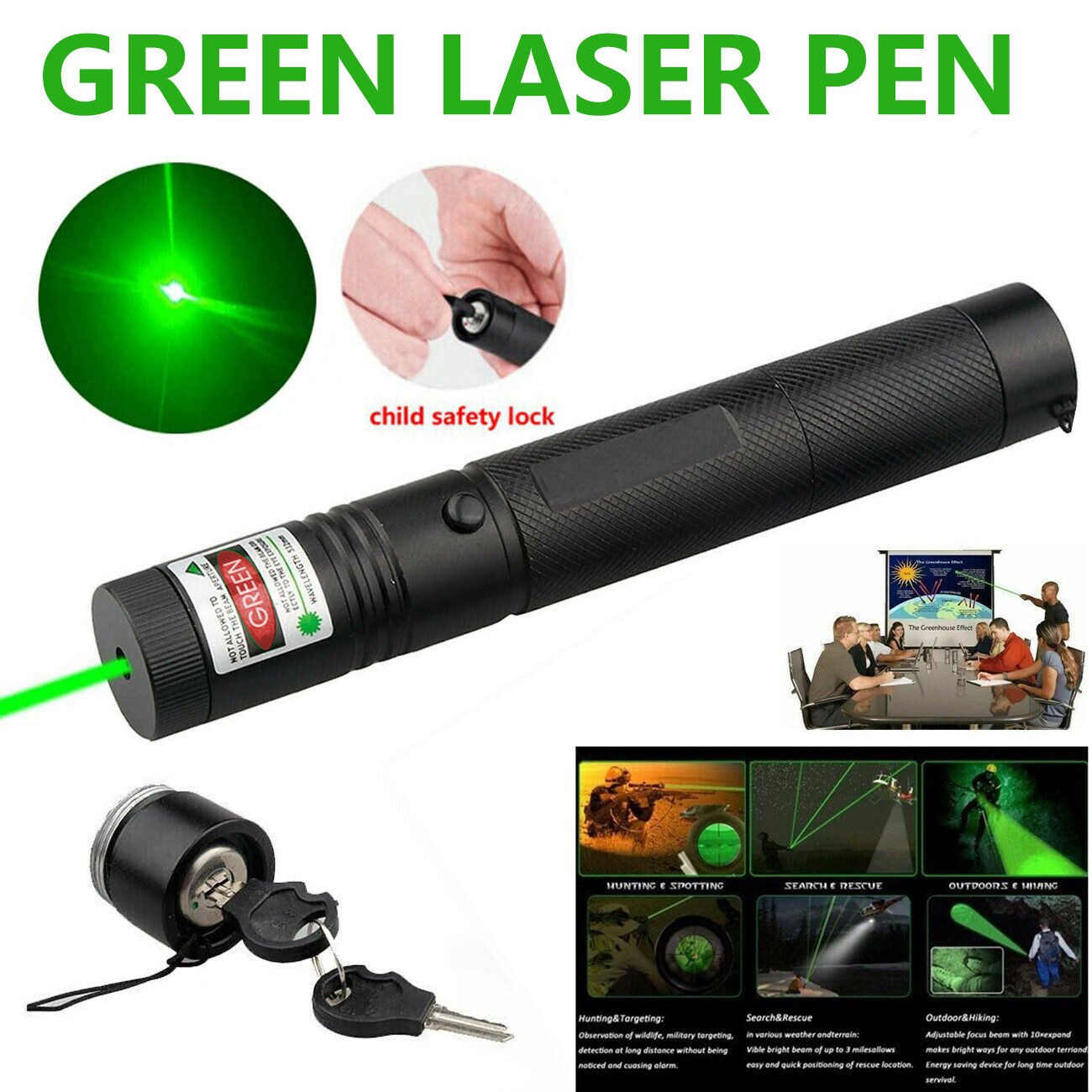 9900Miles 532nm Green Laser Pointer Pen Light Astronomy Beam Rechargeable Lazer