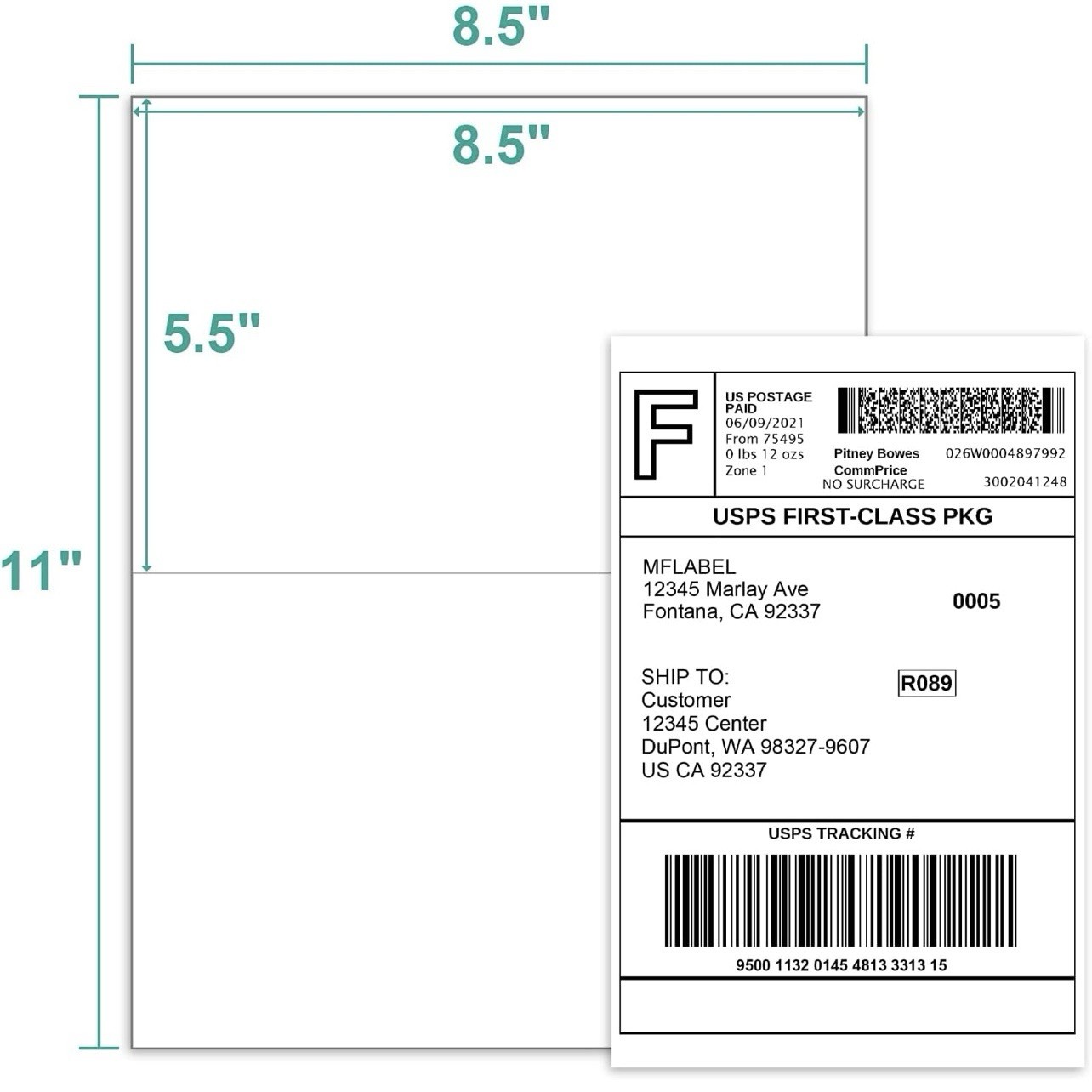 200 Shipping Labels Self Adhesive HALF SHEET 8.5 x 5.5 Blank 2 Labels Per Sheet