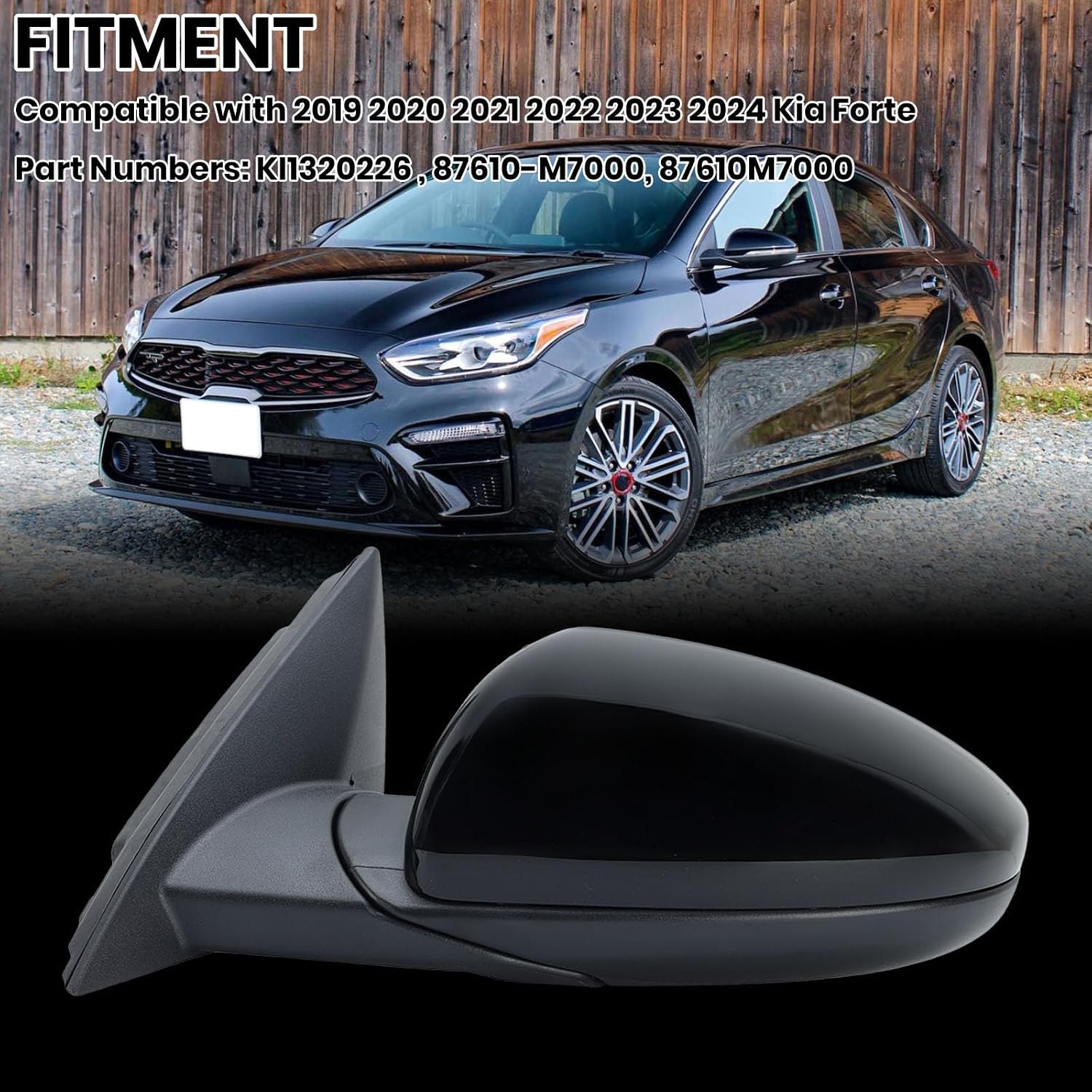 Left Driver Side Mirror Compatible with 2019 2020 2021 2022 2023 2024 Kia Forte
