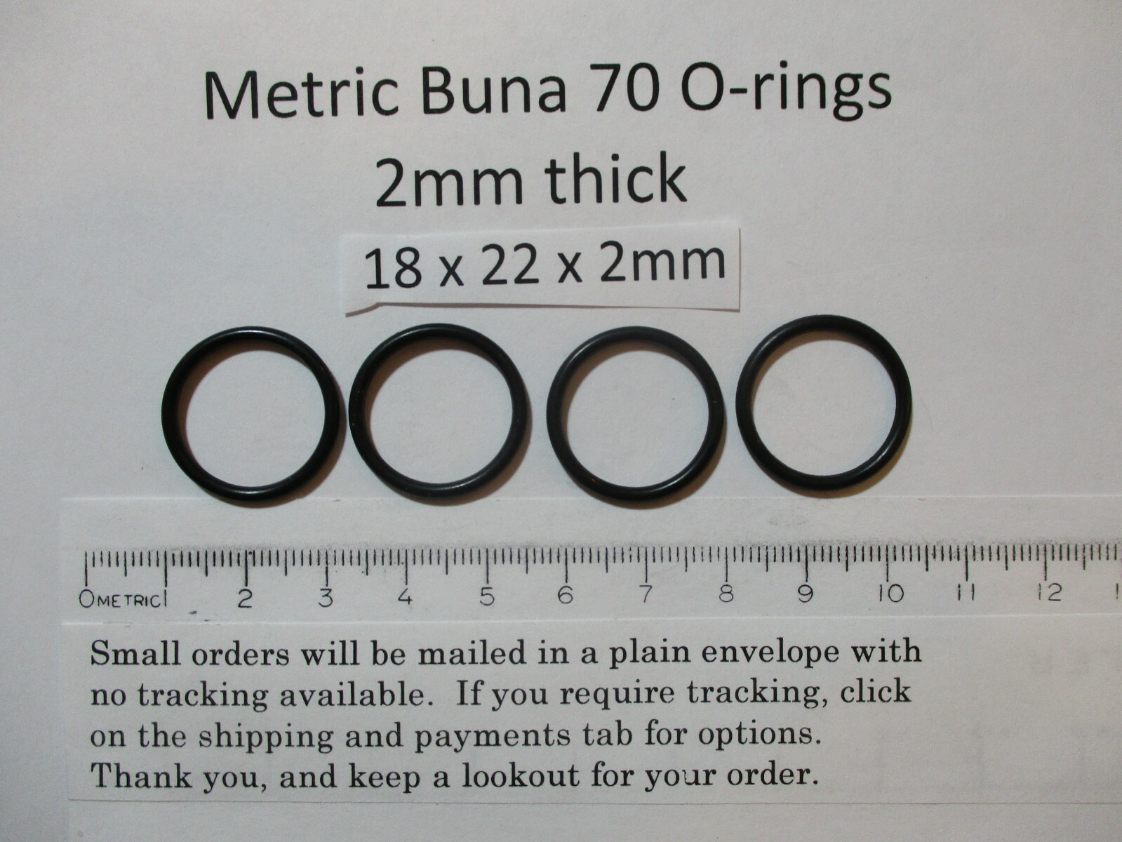 18mm ID x 22mm OD x 2mm thick O-ring. Buna-70. Quan 4.