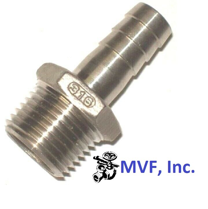 Hose Barb for 1/2″ ID Hose X 1/2″ Male NPT Hex 316 Stainless HB-08-08MP
