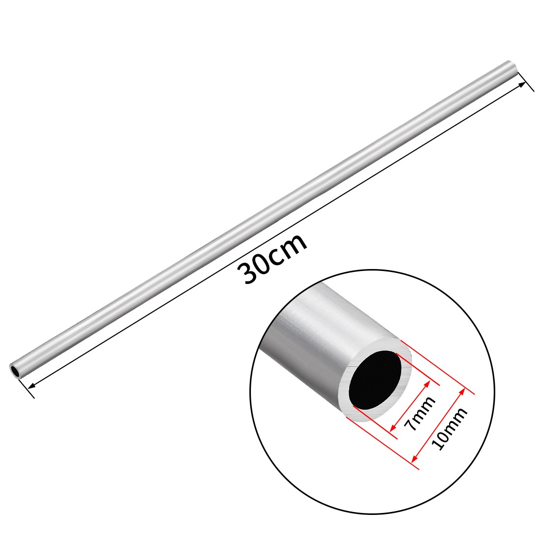 300mm Length 10mm OD 7mm ID 6063 Seamless Aluminum Round Straight Tubes
