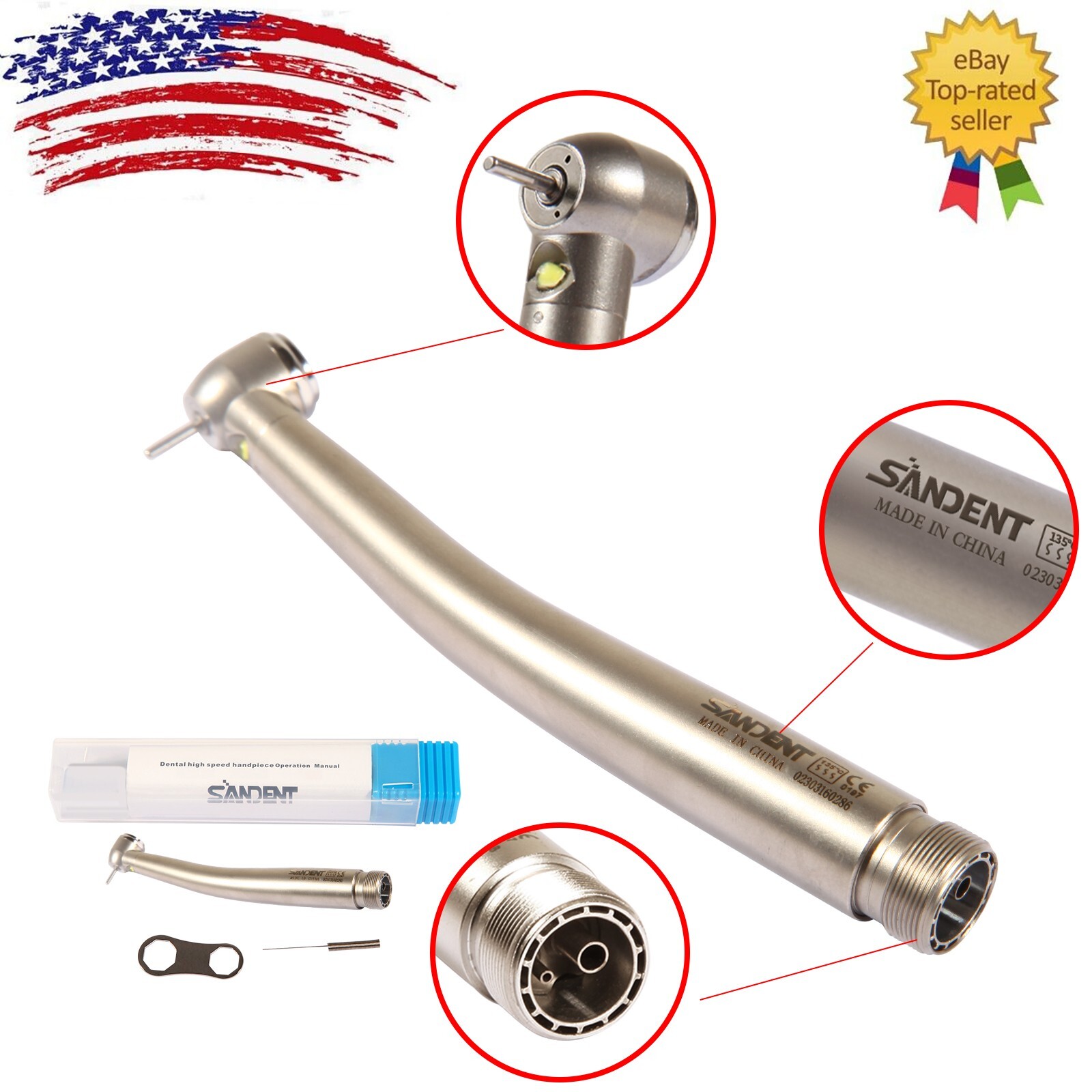 Pieza de mano LED turbina alta velocidad fibra óptica dental estilo NSK 2 Holes