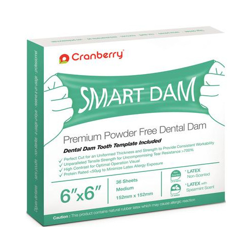 Cranberry CR8166NS Smart Dental Dam Latex Unscented 6″ X 6″ Blue 36/Box