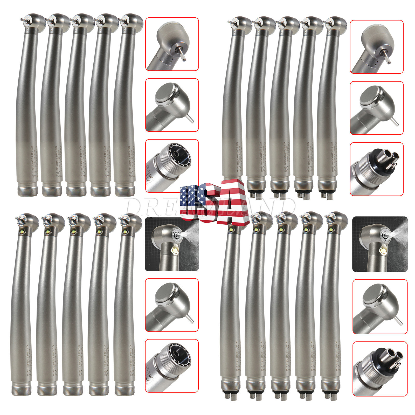 Dental High Speed (LED E-generator ) Handpiece 4Hole Burr Turbine NSK Style