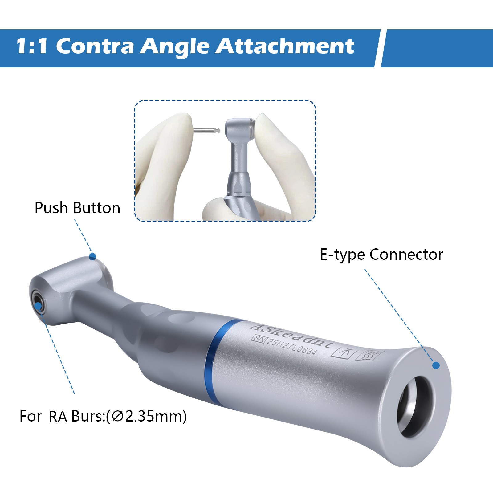 NSK Style Dental Slow Low Speed Contra Angle Handpiece Latch E-Type Attach YP