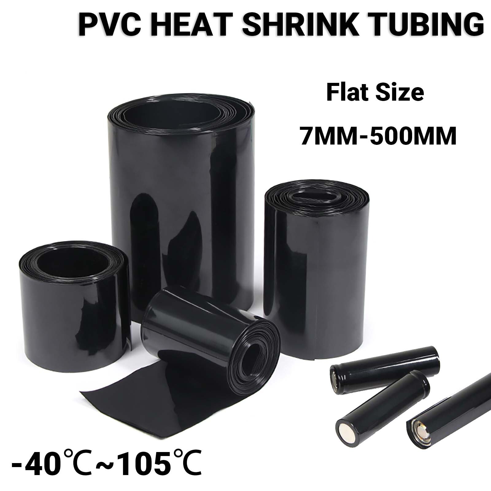 PVC Heat Shrink Tubing Wrap RC Battery Pack 7mm – 500mm Flat Size Black