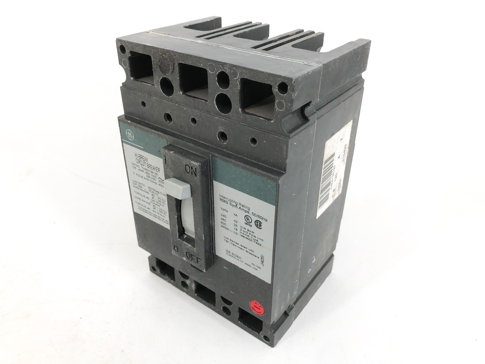 New General Electric THED136125 Circuit Breaker 125A 600VAC 250VDC 3P Model 3