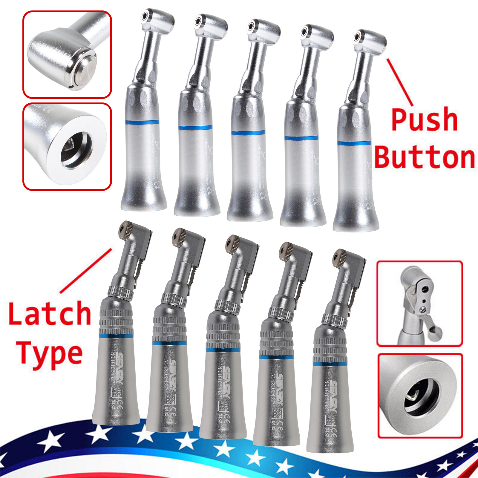 NSK Style Dental Push / Latch Head Contra Angle Handpiece Slow Low Speed EX203