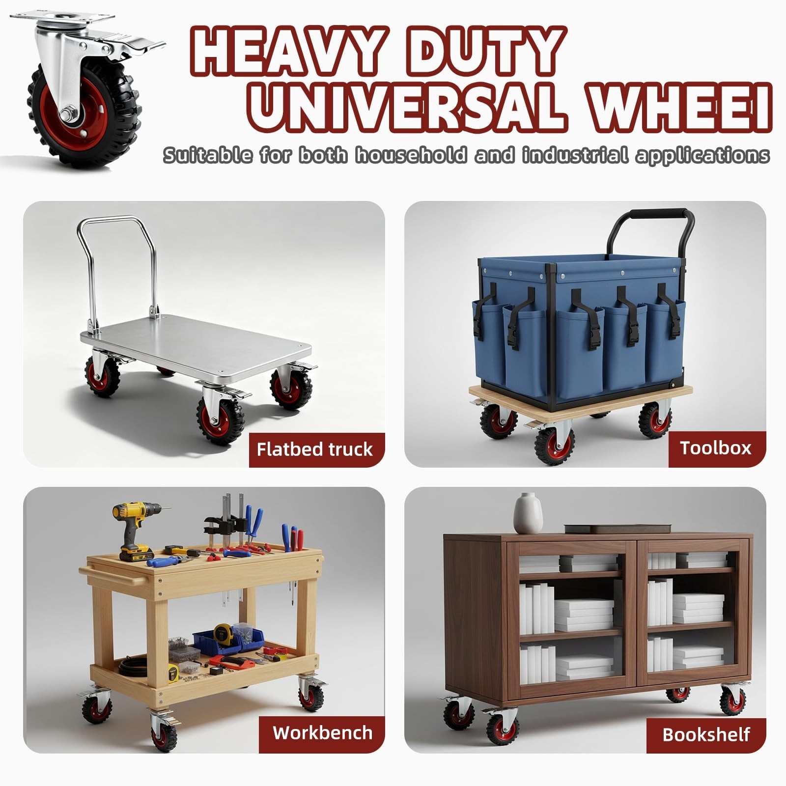 5 Inch Caster Wheels Heavy Duty with Dual-Lock Safety Brake and Rubber Tire W…