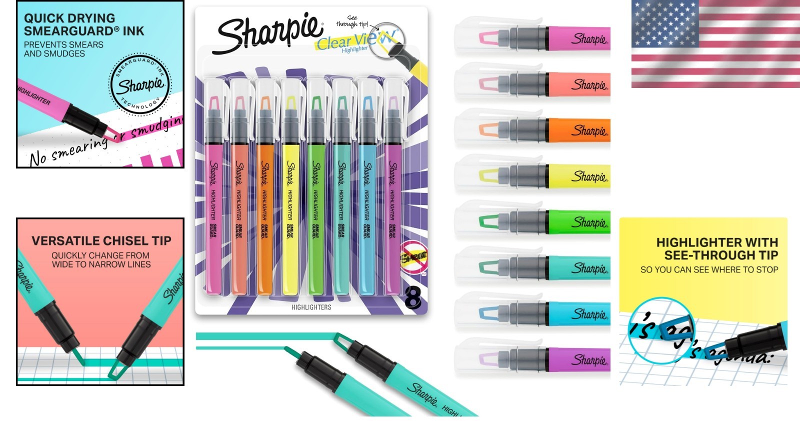 Essential 8-Pack Assorted Highlighters with Chisel Tip – Perfect School Supplies