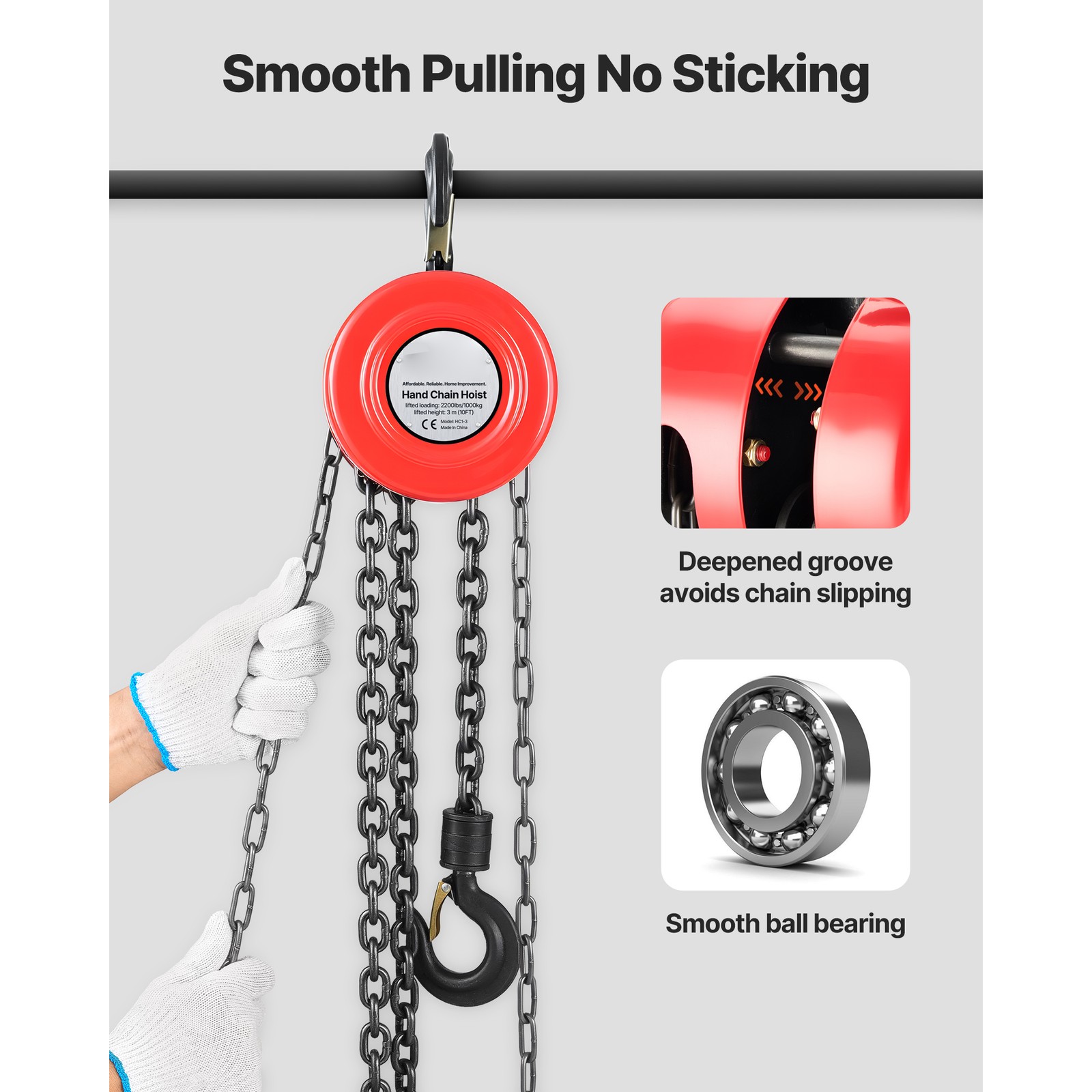Uimoso Manual Chain Hoist 1 Ton/2Ton Capacity with G70 Chain 8/10/20ft Options