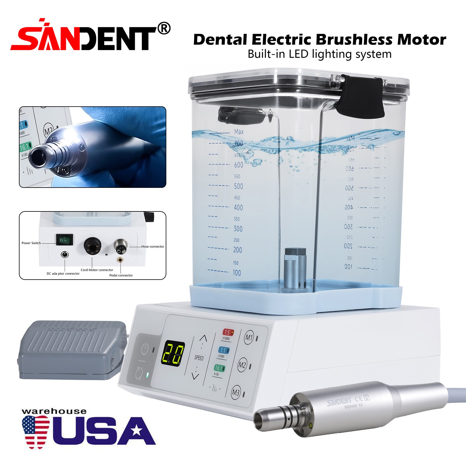 NSK Style Dental Brushless LED Electric Micro Motor/1:5 LED Increasing Handpiece
