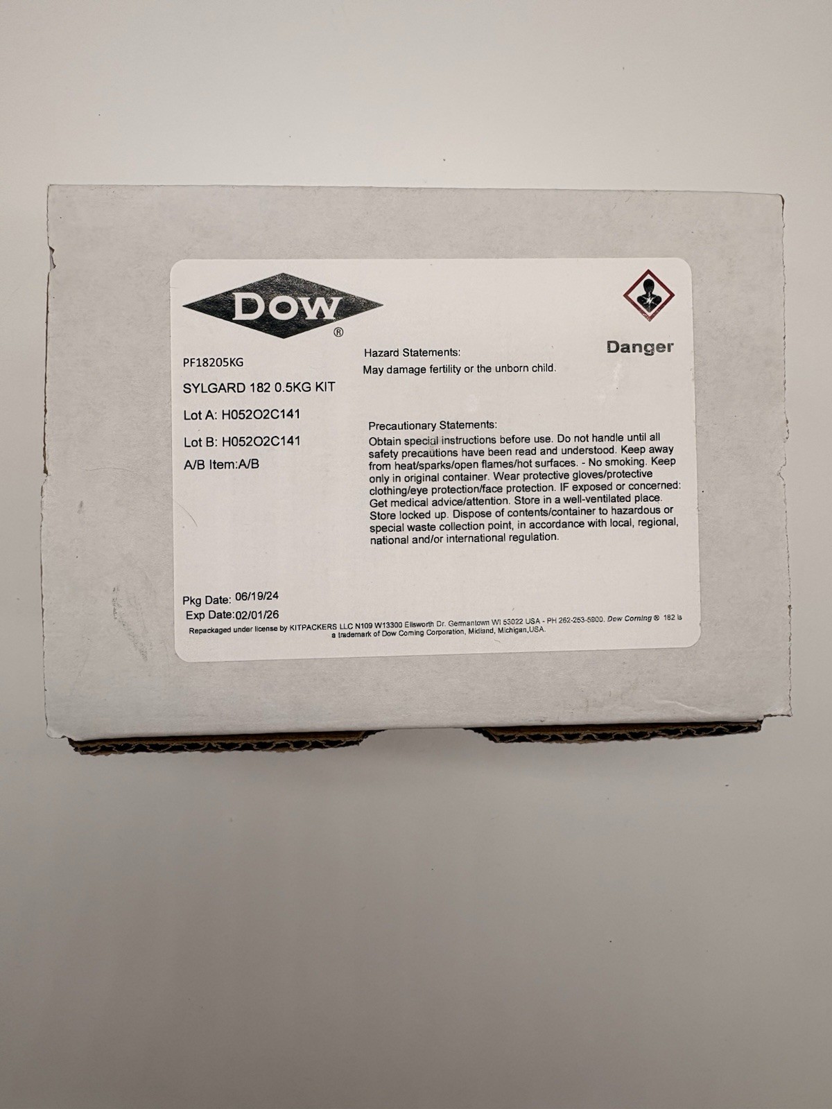 Dow Sylgard 182 Silicone Elastomer Kit A&B 1.1LB/0.5KG