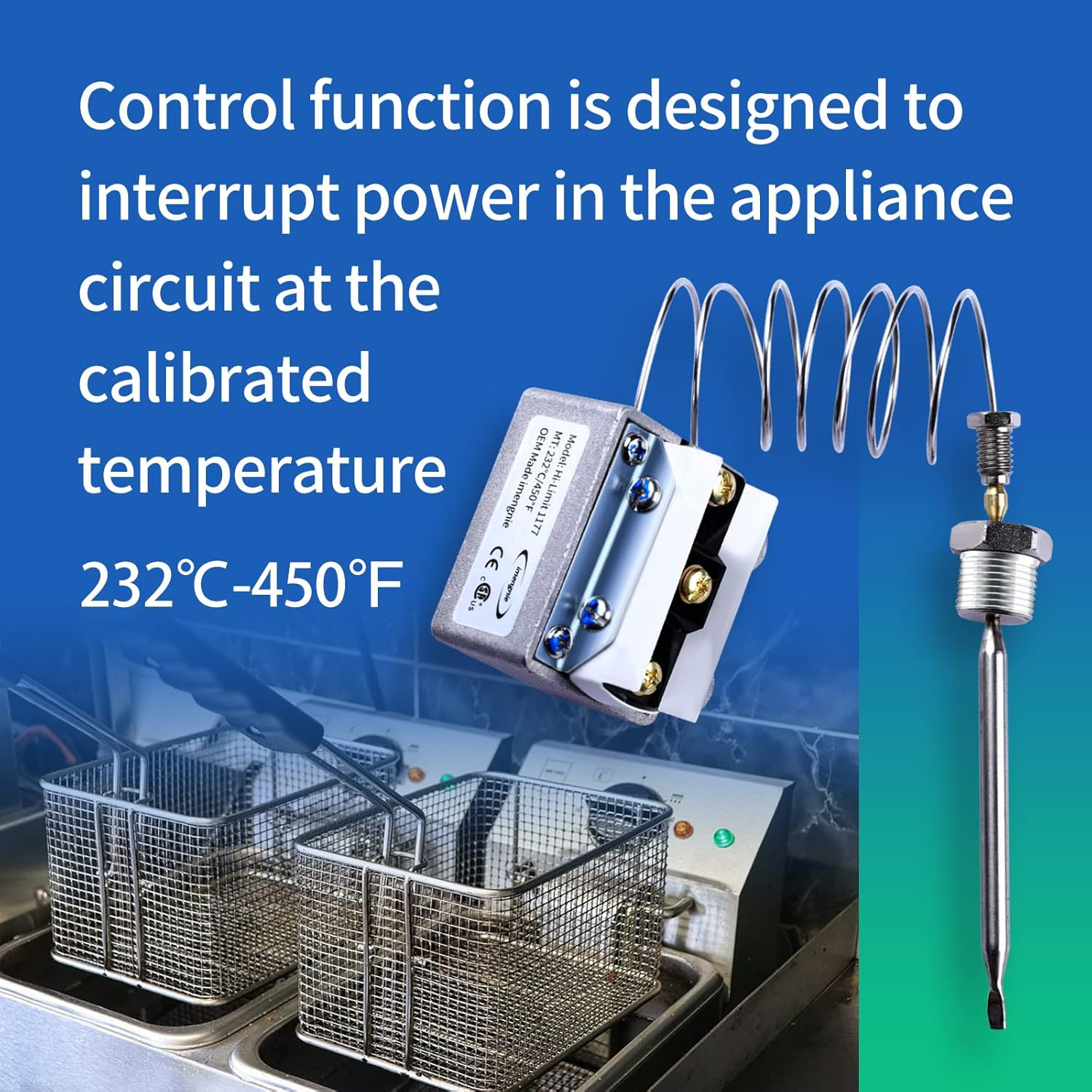 1177 High Limit Thermostat for Imperial Fryers, 450°F Safety Switch | 3/8″ MPT R