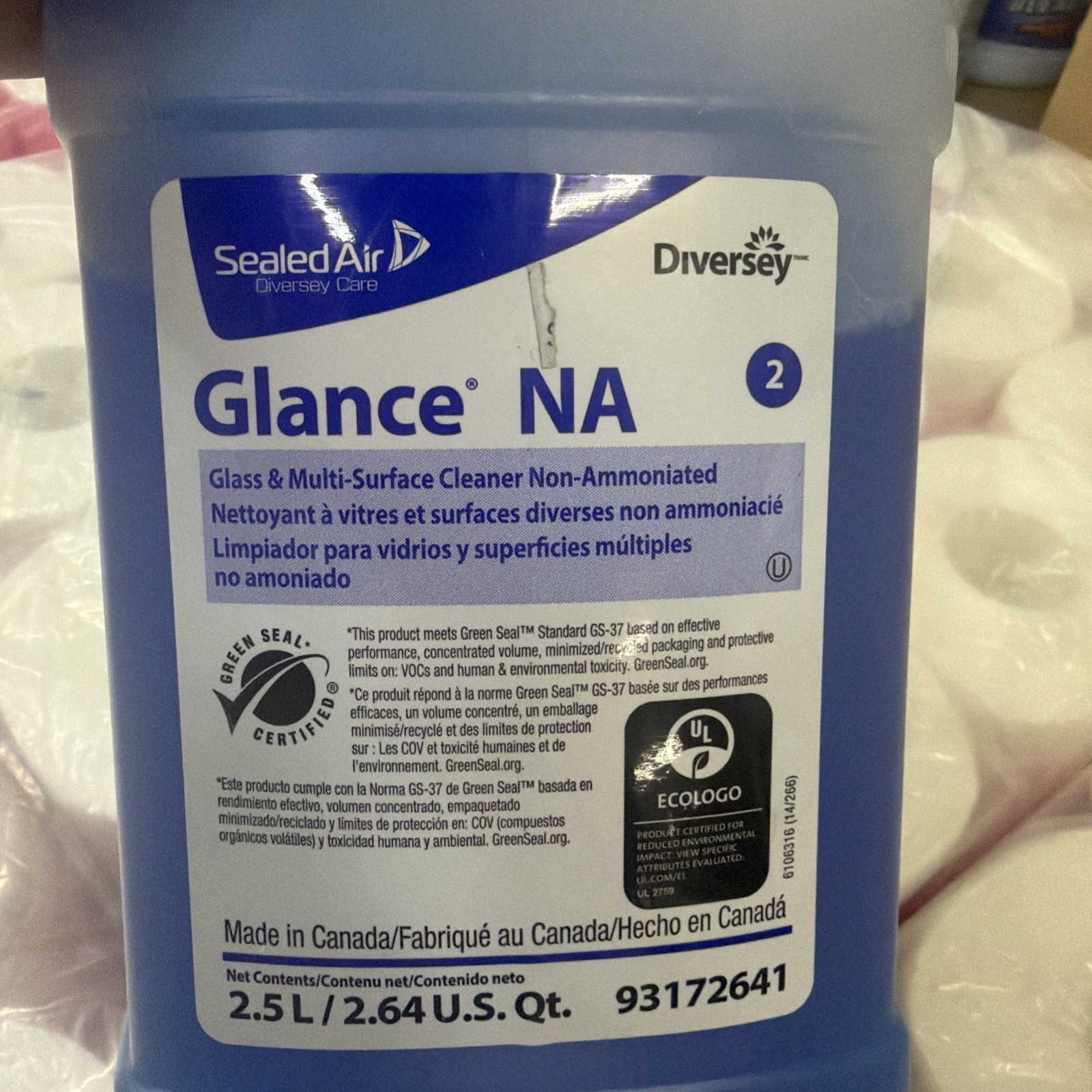 Diversey Lot of 2 Glass & Multi-surface Cleaner, 2.5L, Blue, Unscented,