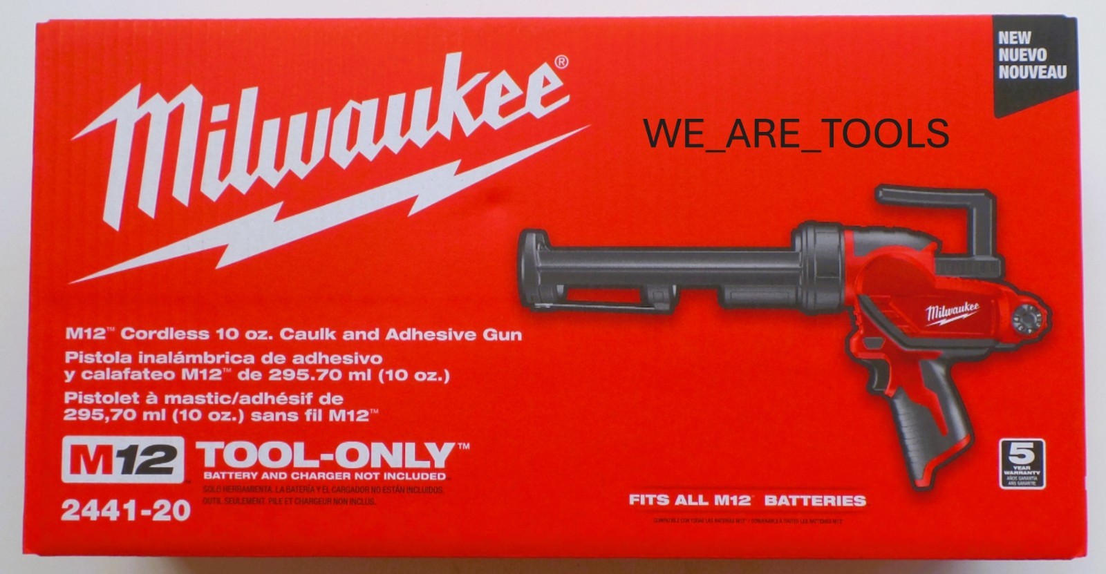 New In Box Milwaukee 2441-20 M12 10 oz Caulk & Adhesive Gun Cordless 12 Volt