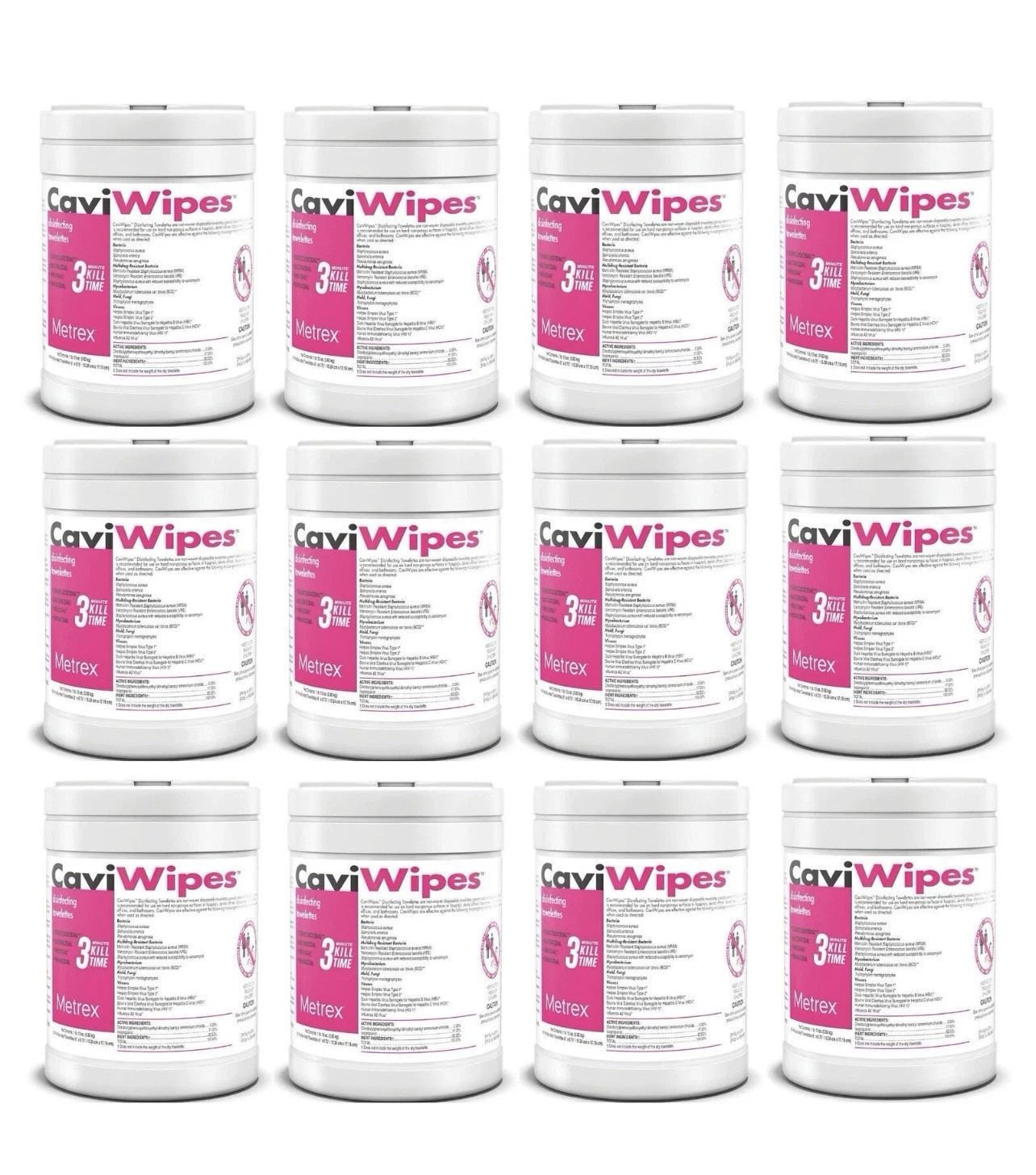 CaviWipes Surface Disinfectant Towelettes 160 Canister- Case of 12, 13-1100