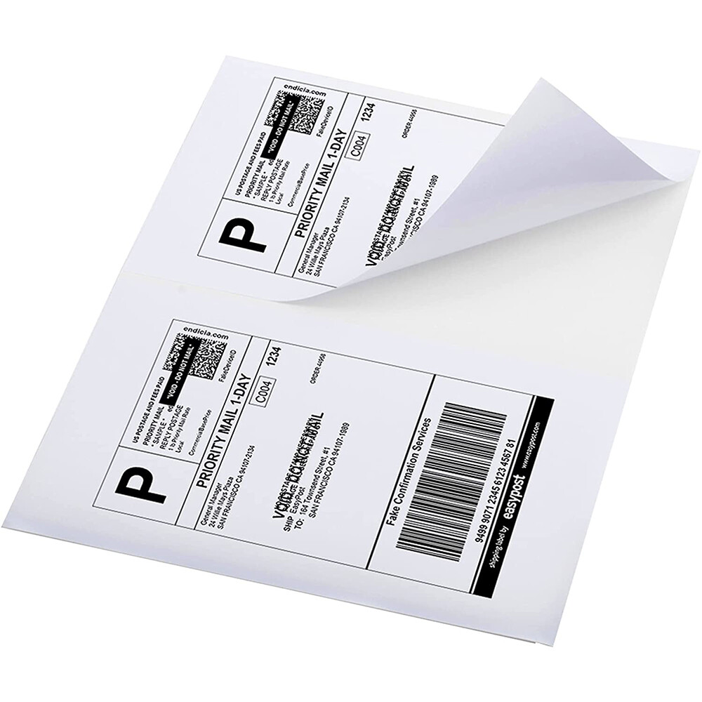1000 Shipping Labels Half Sheets Blank 8.5″ x 5.5″ Self Adhesive 2 Per Sheet