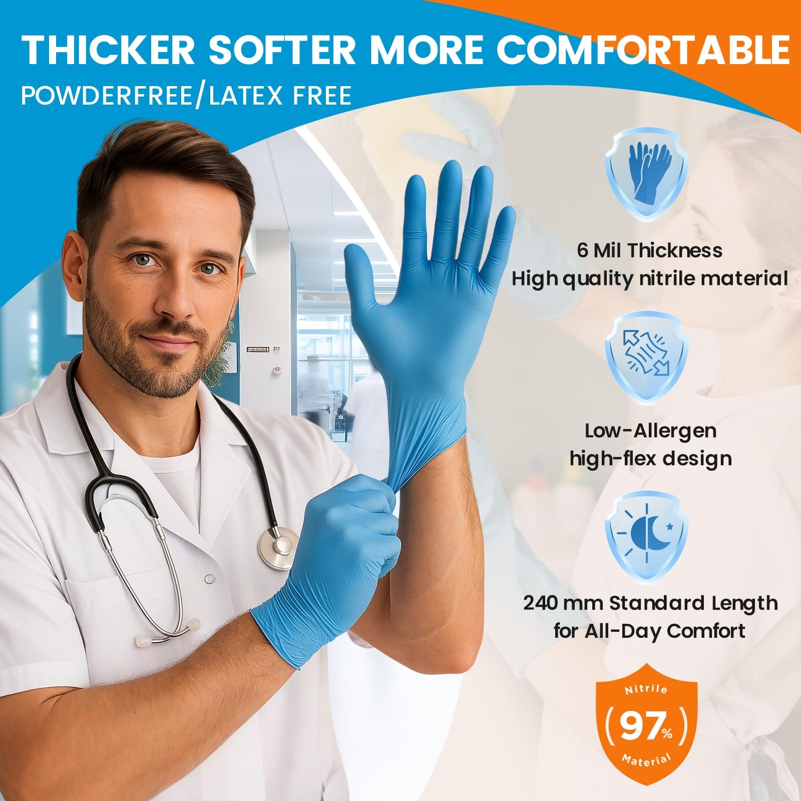 100 Disposable Nitrile Gloves Medium 6mil Heavy Duty Blue Latex Free