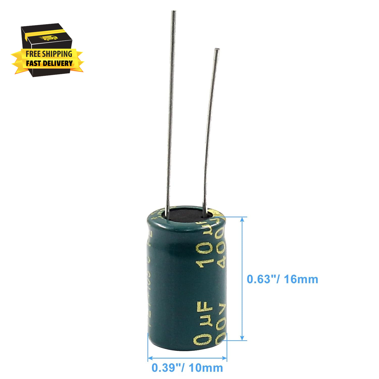 10PCS 400V 10UF Electrolytic Capacitor, 0.39X0.63In High Frequency Aluminum Elec
