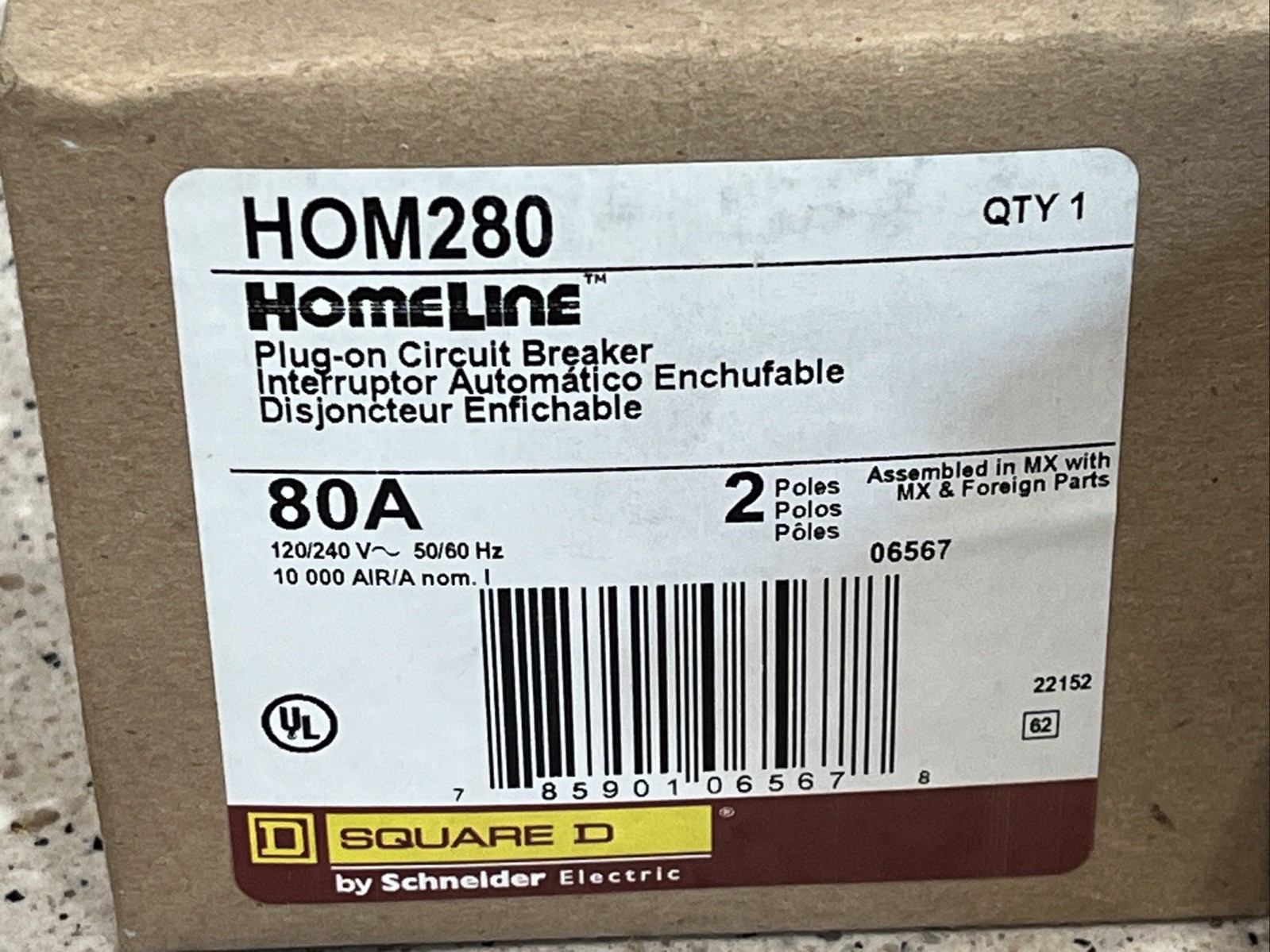 Square D HOM280 , 80 Amp 120/240V 2-Pole Circuit Breaker NEW IN BOX, US SELLER