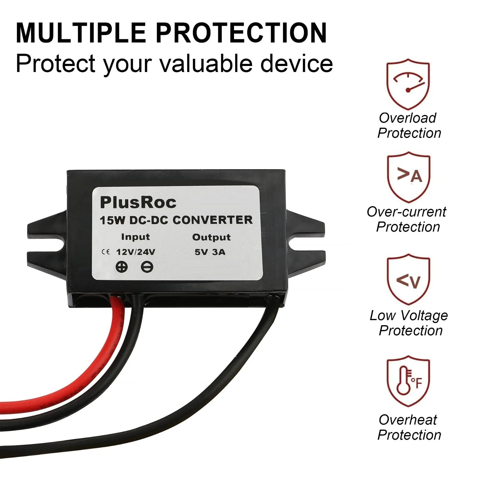 12V 24V to 5V DC Converter Waterproof USB-C USB-A Power Adapter Buck Module USA