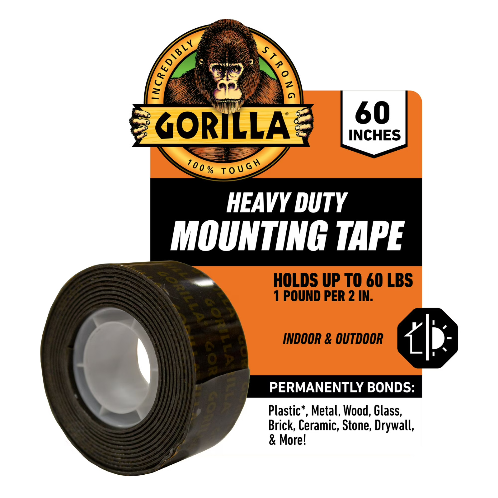 Gorilla Heavy Duty Double Sided Mounting Tape, 1″ x 60″, Black