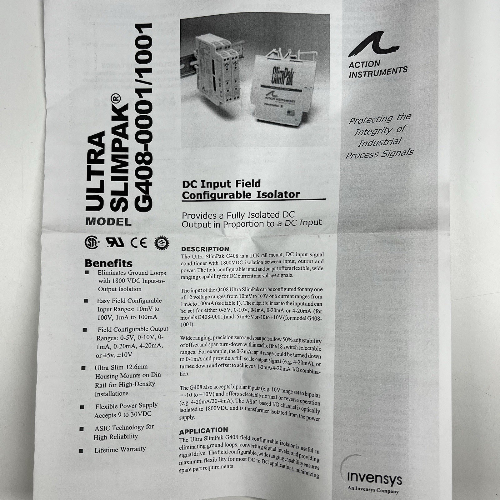 NEW Weidmuller Ultra Slimpak G408-0001 Signal Conditioner Action Instruments