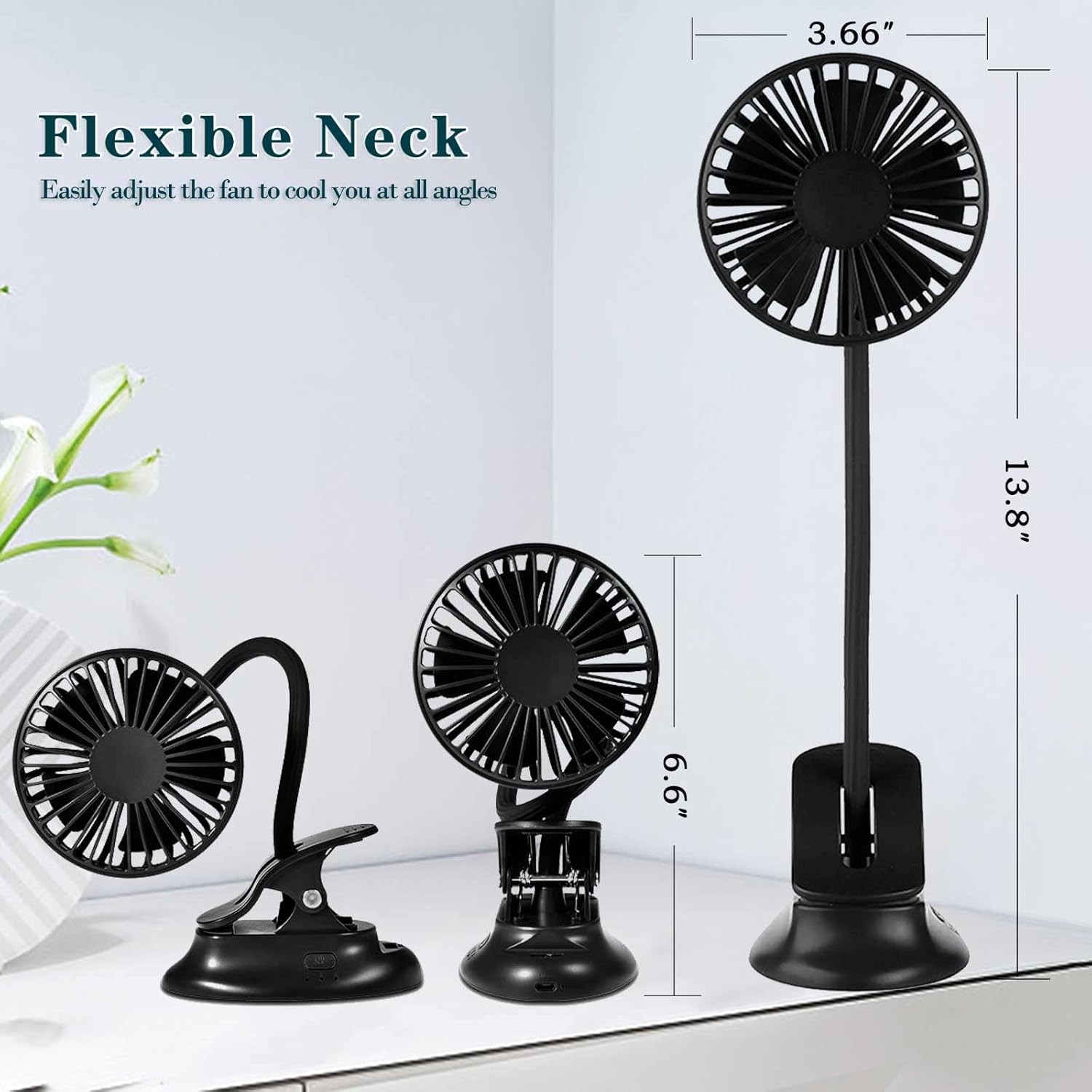 Clip On USB Mini Desk Fan with Emergency Power Bank 3 Speed Black