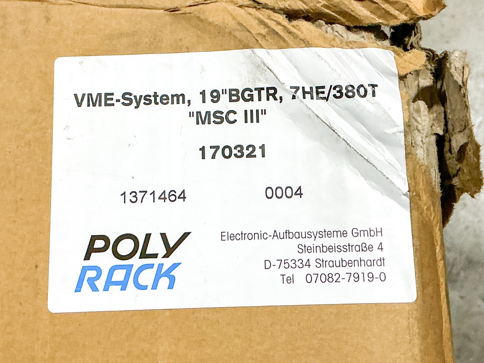 New Poly Rack 170321 VME-System 19 BGTR 7HE/380T MSC III Chassis 21 Slot 1371464