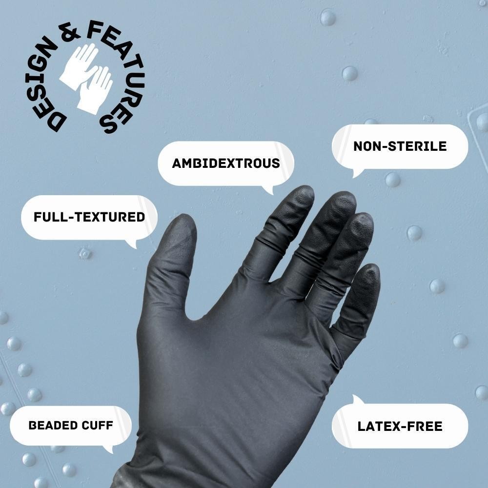 [1000 Pack] Black Nitrile Gloves, Powder-Free, 6 Mil, Non-Vinyl Size – Large