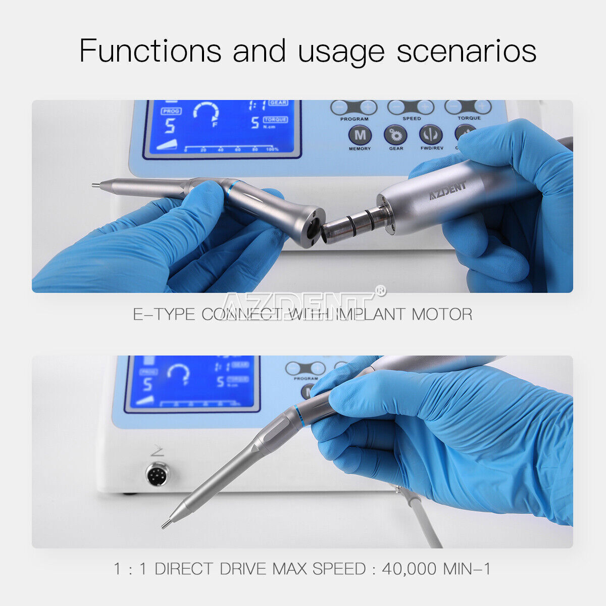 AZDENT Dental 20:1 1:1 Straight Implant Surgical Contra Angle Push Handpiece