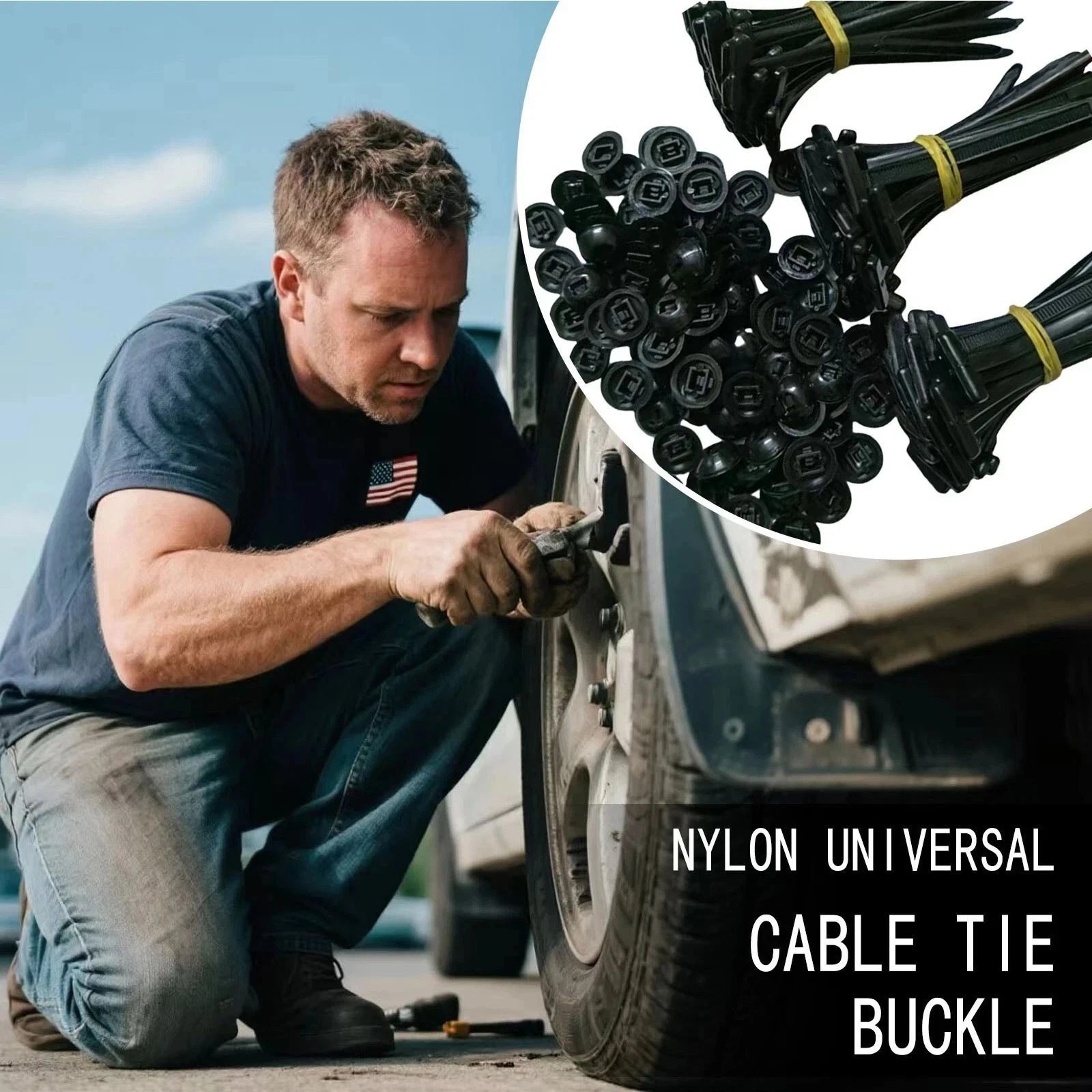 100 PCS Nylon Universal Cable Tie Buckle，Heavy Duty Self-Locking Zip Ties Holder