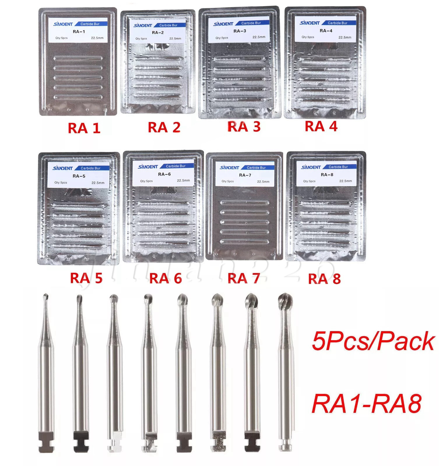 5-100 8 Types Dental Round Carbide Bur for Slow Speed Latch Type RA 1# – 8# Burs