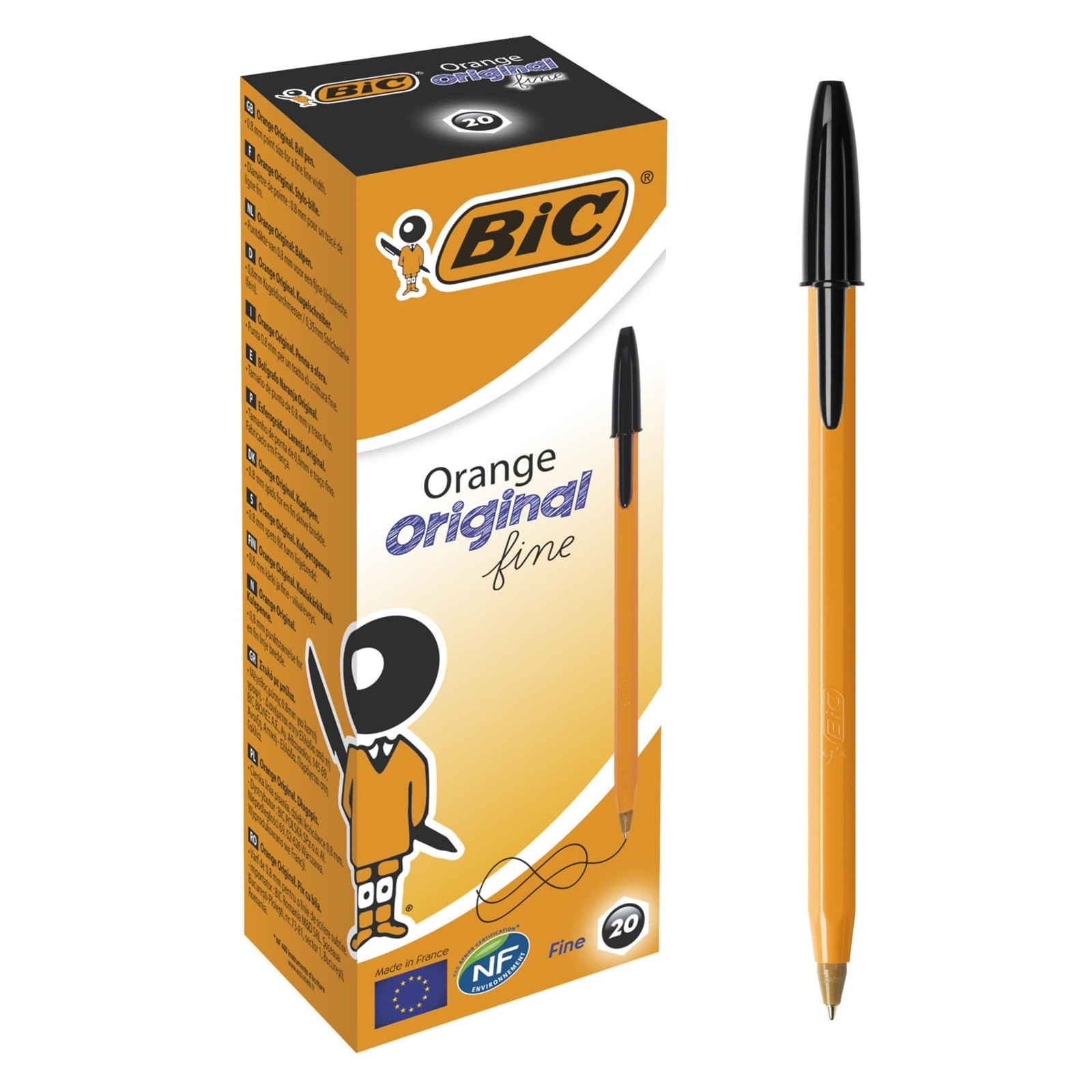 BIC Orange Fine, Ballpoint Pens, Writing Pens 20 Count (Pack of 1), Black