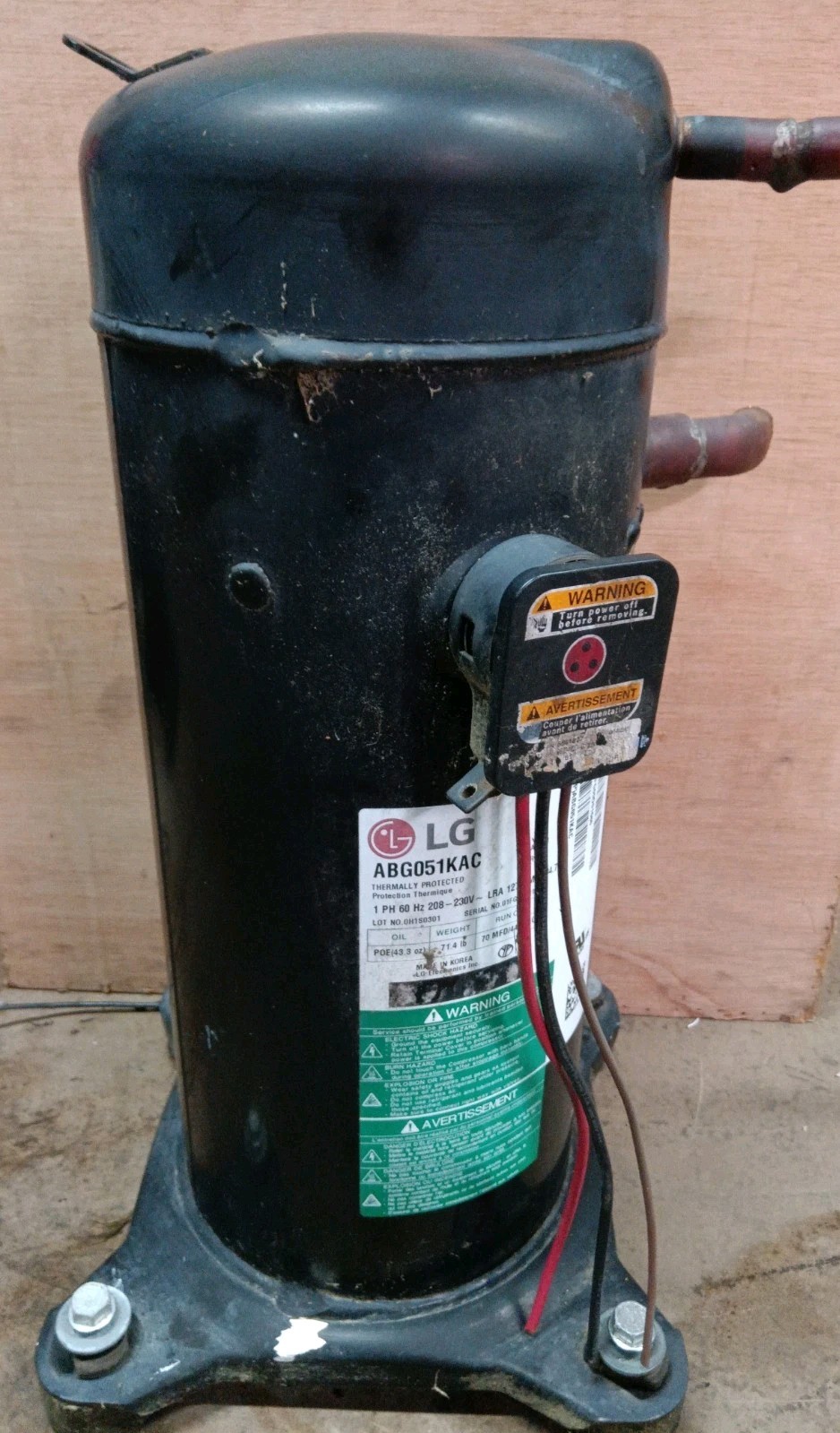 LG ABG051KAC Scroll Compressor 104161-09 Rheem USED TESTED 55-107225-03