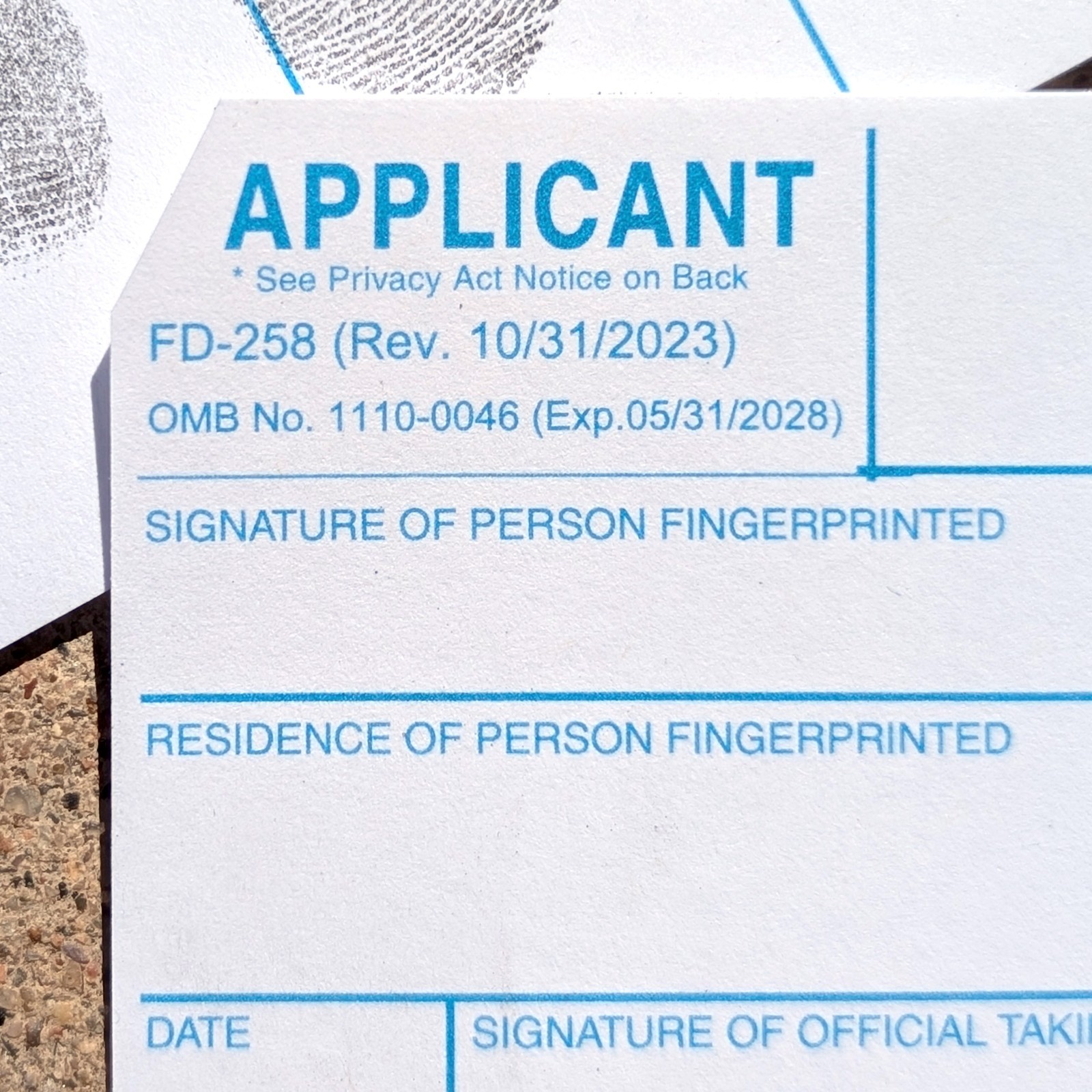 FD-258 Fingerprint Cards, Applicant – 250 Pack NEWEST REVISION 11-1-20