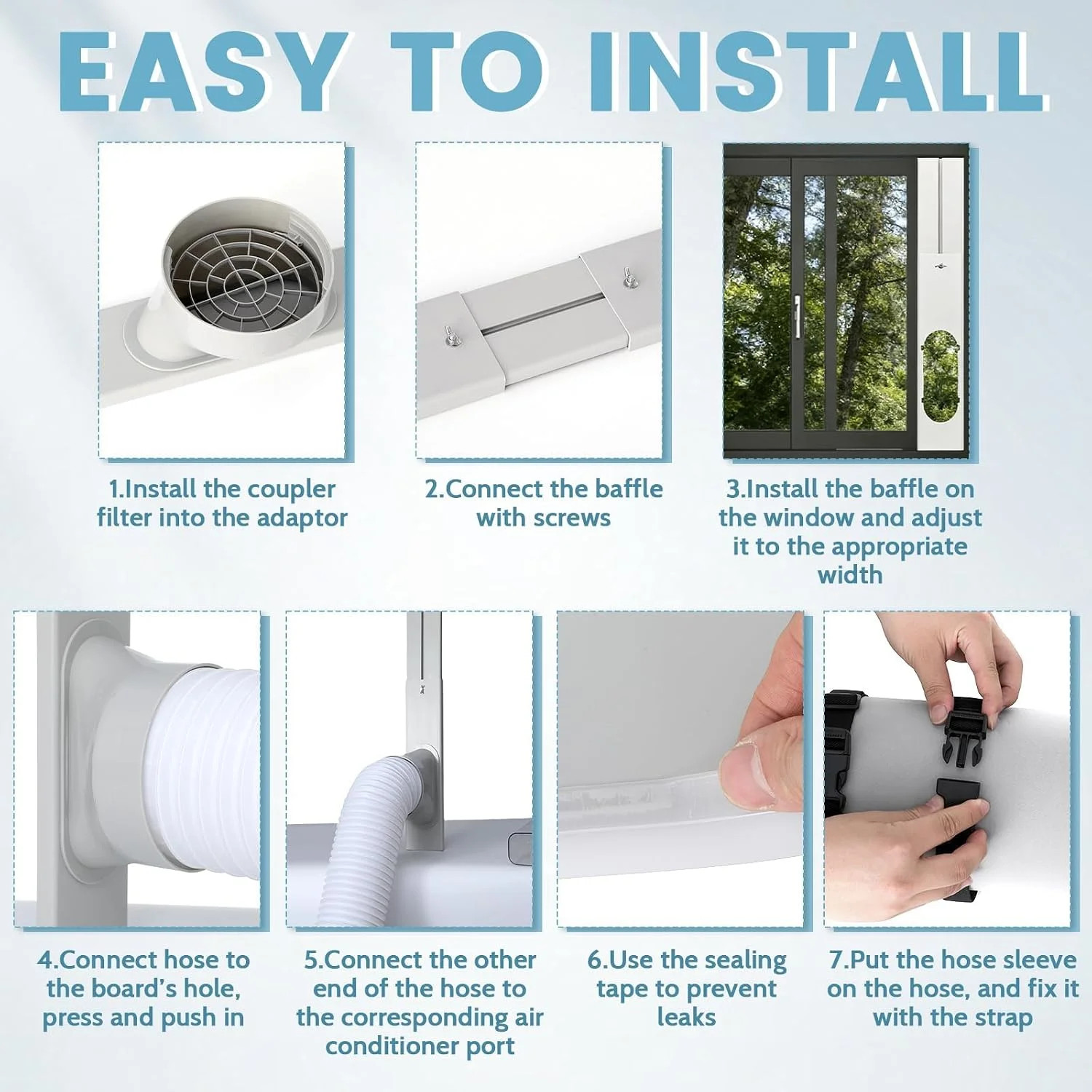 Portable Air Conditioner Window Unit Kit with Hose Universal Adjustable Seal Pla