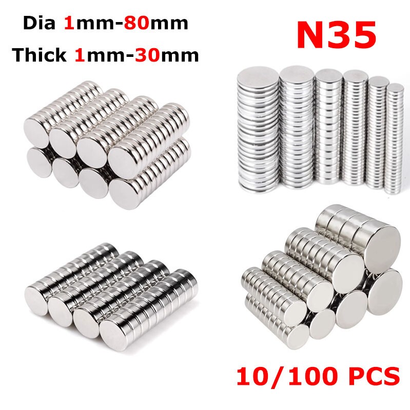 Super Strong Round Disc Magnets Rare Earth NdFeB Magnet N35 Dia 1mm – 80mm