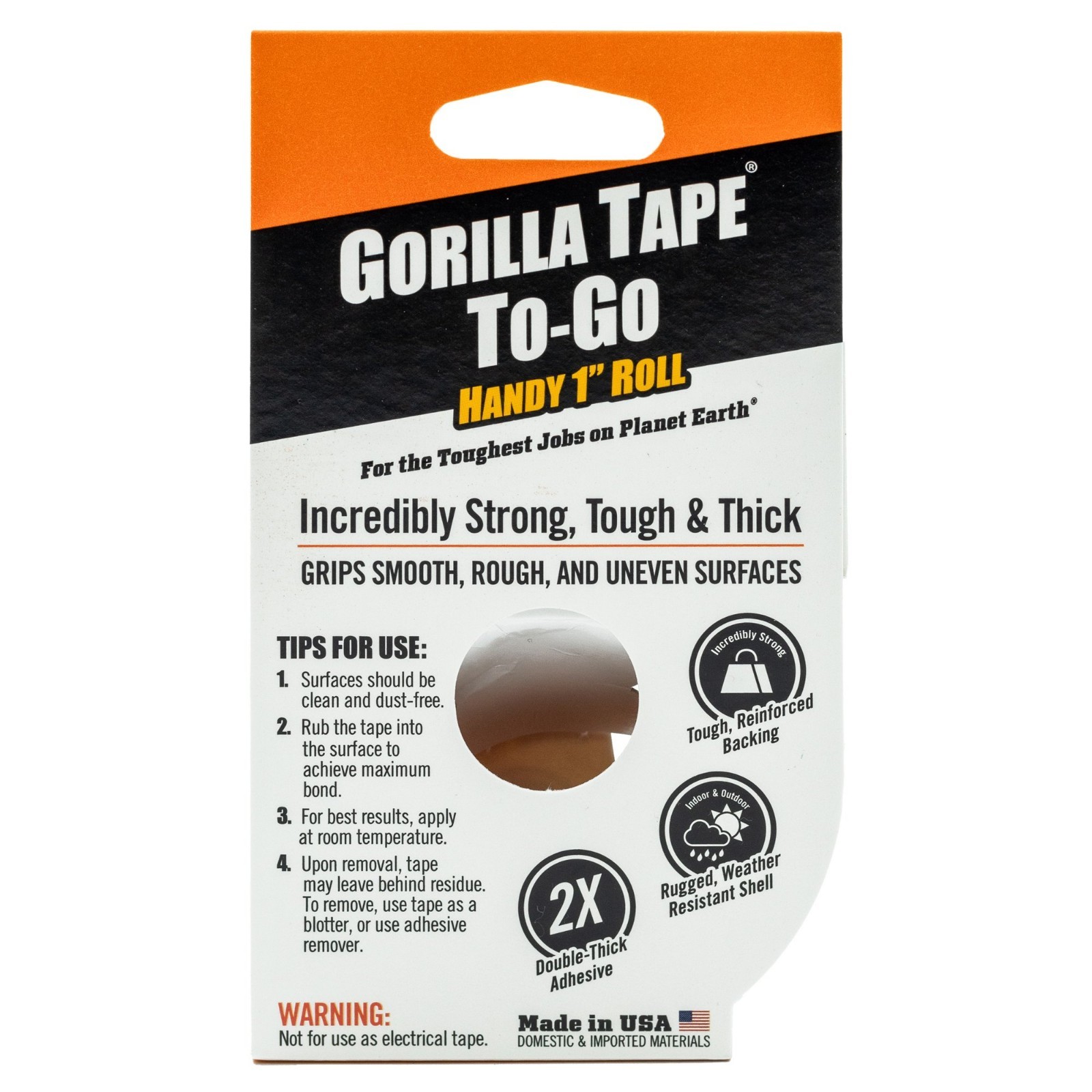 (2 pack) Gorilla Black Duct Tape to-Go, 1 in x 30 ft Single Roll