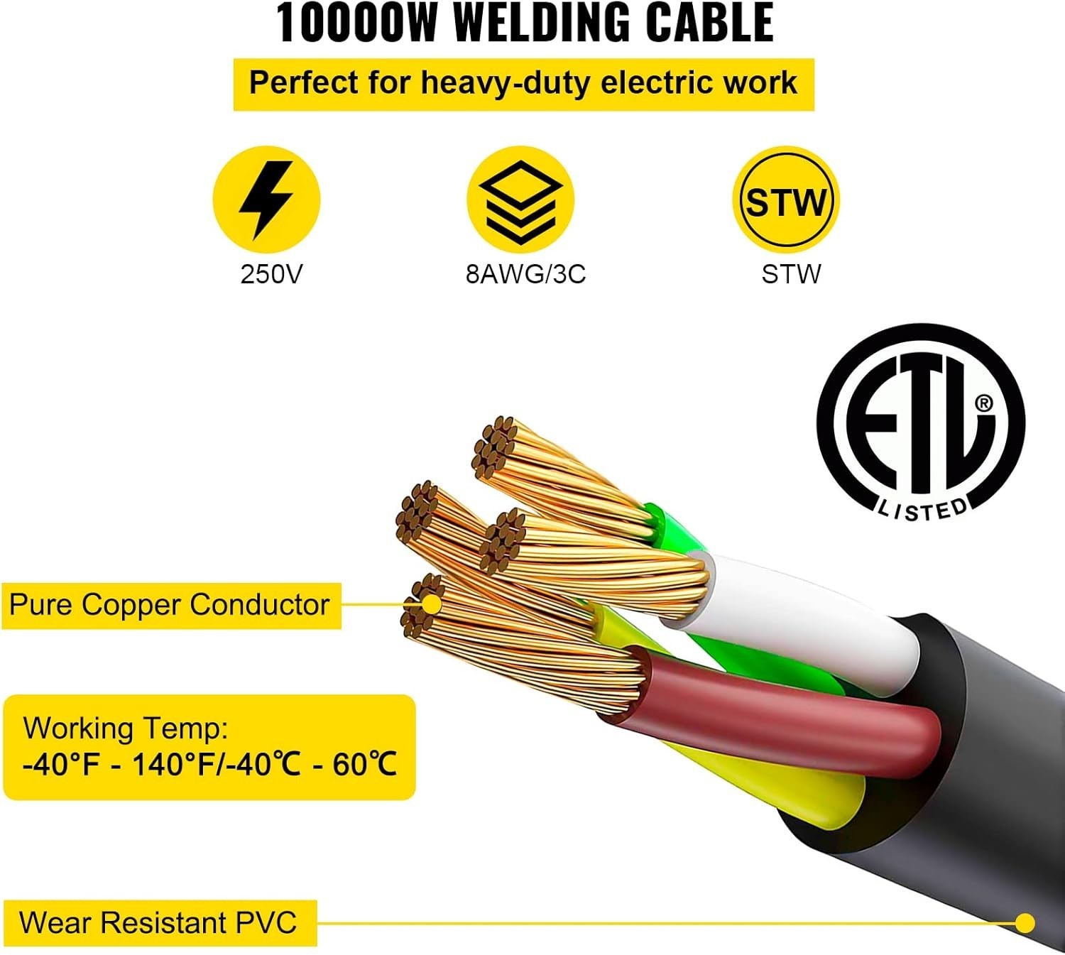 Heavy Duty 8AWG Welding Extension Cord, 25ft, Safe for Indoor and Outdoor Use